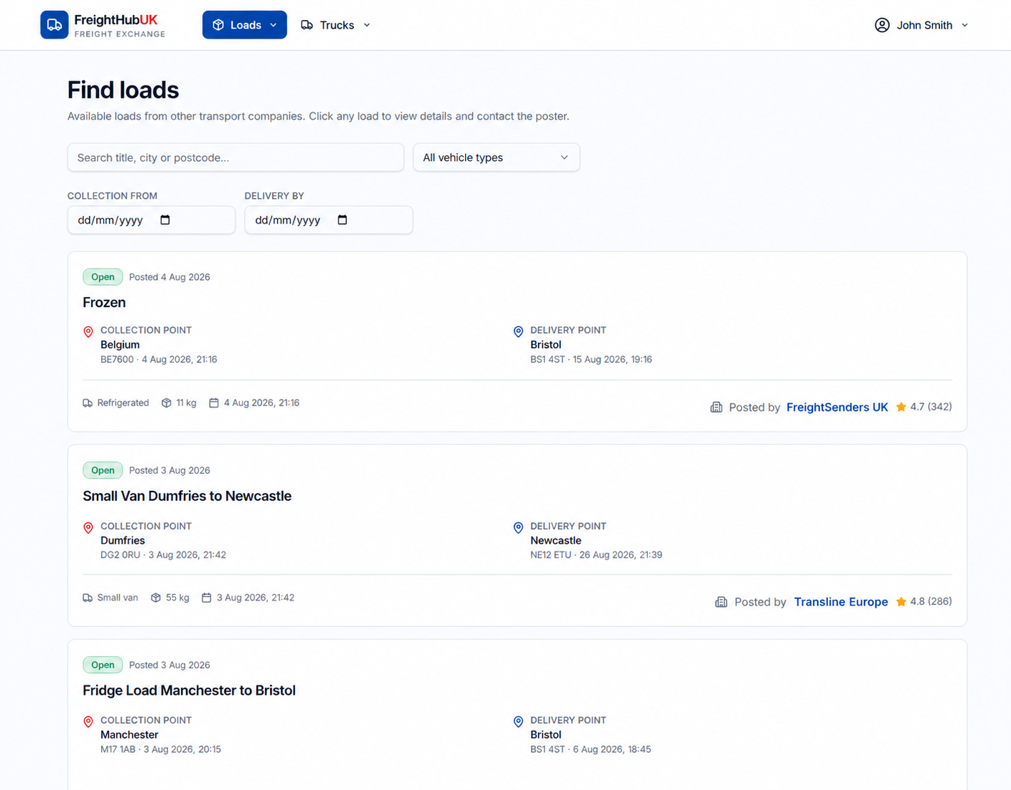 FreightHub UK Find loads dashboard preview